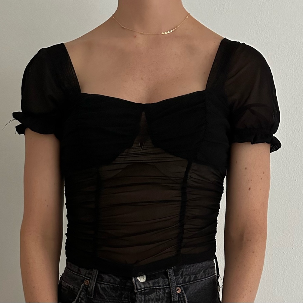 Never Worn - Superdown/Revolve Mesh Pesant Top Si… - image 1